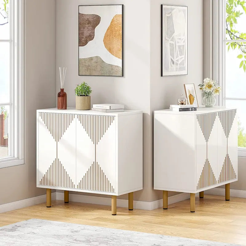Modern Large White Storage Cabinet, Freestanding Floor Cabinet