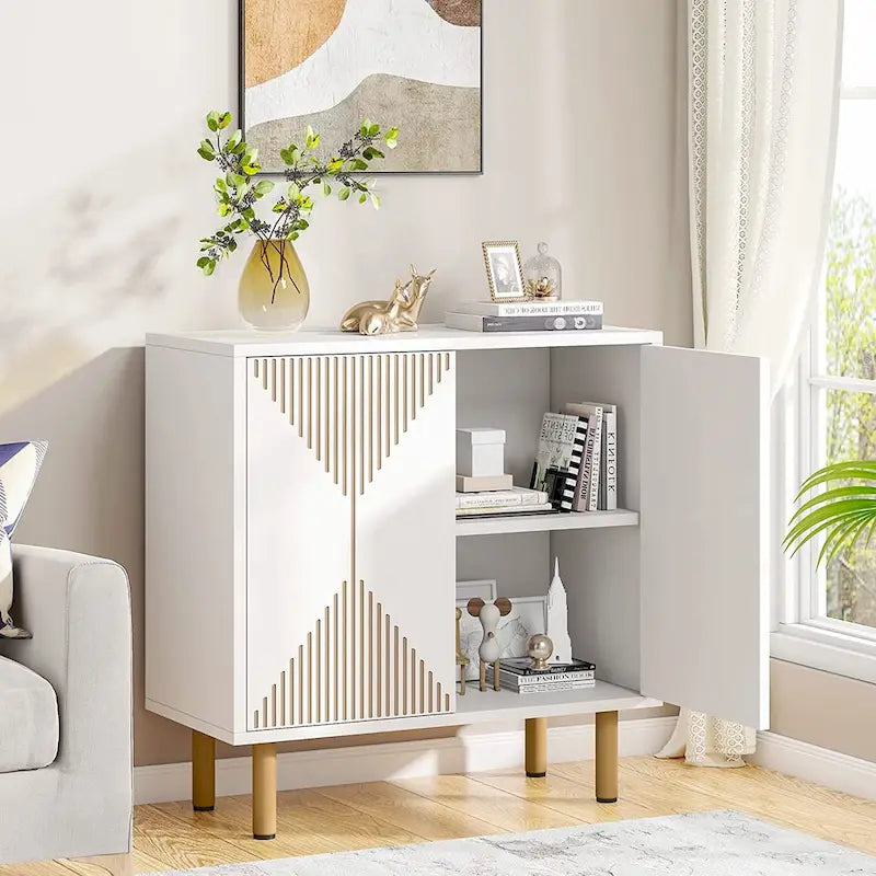 Modern Large White Storage Cabinet, Freestanding Floor Cabinet
