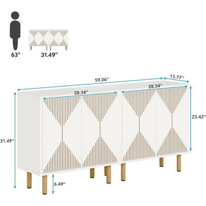 Modern Large White Storage Cabinet, Freestanding Floor Cabinet