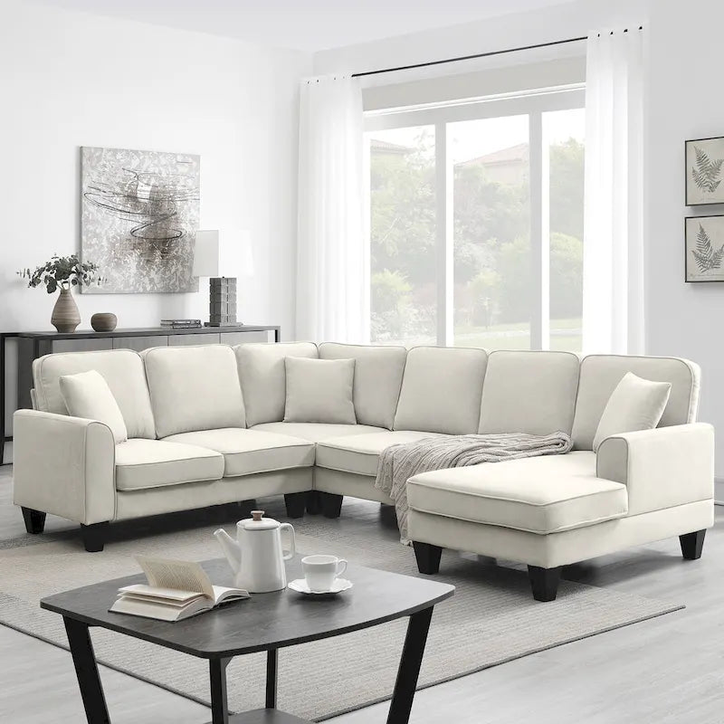 [VIDEO provided] [New] 108*85.5 Modern U Shape Sectional Sofa, 7 Seat Fabric Sectional Sofa Set with 3 Pillows Included for Liv