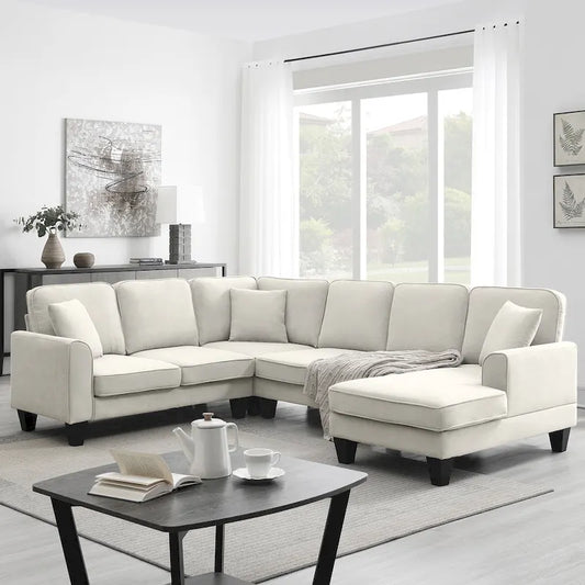 [VIDEO provided] [New] 108*85.5 Modern U Shape Sectional Sofa, 7 Seat Fabric Sectional Sofa Set with 3 Pillows Included for Liv