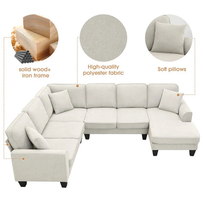 [VIDEO provided] [New] 108*85.5 Modern U Shape Sectional Sofa, 7 Seat Fabric Sectional Sofa Set with 3 Pillows Included for Liv