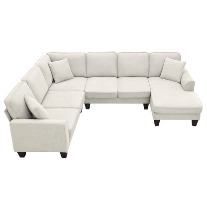 [VIDEO provided] [New] 108*85.5 Modern U Shape Sectional Sofa, 7 Seat Fabric Sectional Sofa Set with 3 Pillows Included for Liv
