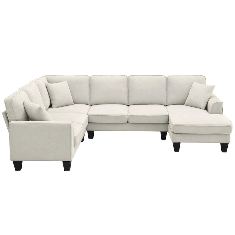 [VIDEO provided] [New] 108*85.5 Modern U Shape Sectional Sofa, 7 Seat Fabric Sectional Sofa Set with 3 Pillows Included for Liv