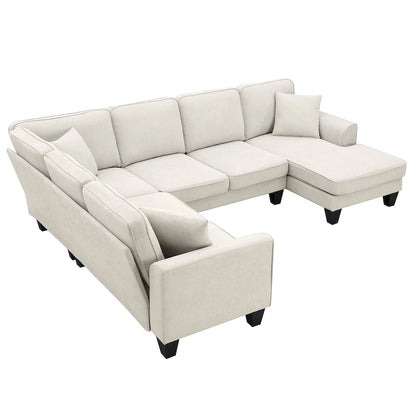 [VIDEO provided] [New] 108*85.5 Modern U Shape Sectional Sofa, 7 Seat Fabric Sectional Sofa Set with 3 Pillows Included for Liv