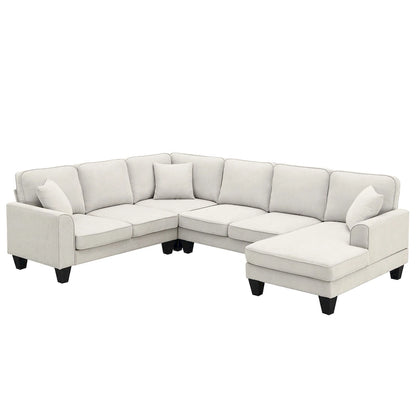 [VIDEO provided] [New] 108*85.5 Modern U Shape Sectional Sofa, 7 Seat Fabric Sectional Sofa Set with 3 Pillows Included for Liv