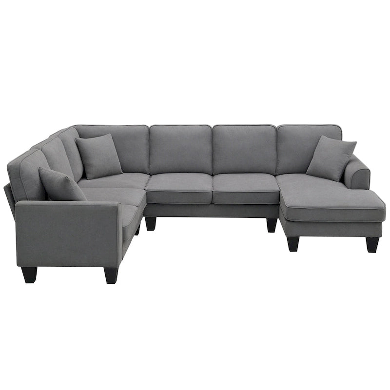 [VIDEO provided] [New] 108*85.5 Modern U Shape Sectional Sofa, 7 Seat Fabric Sectional Sofa Set with 3 Pillows Included for Liv