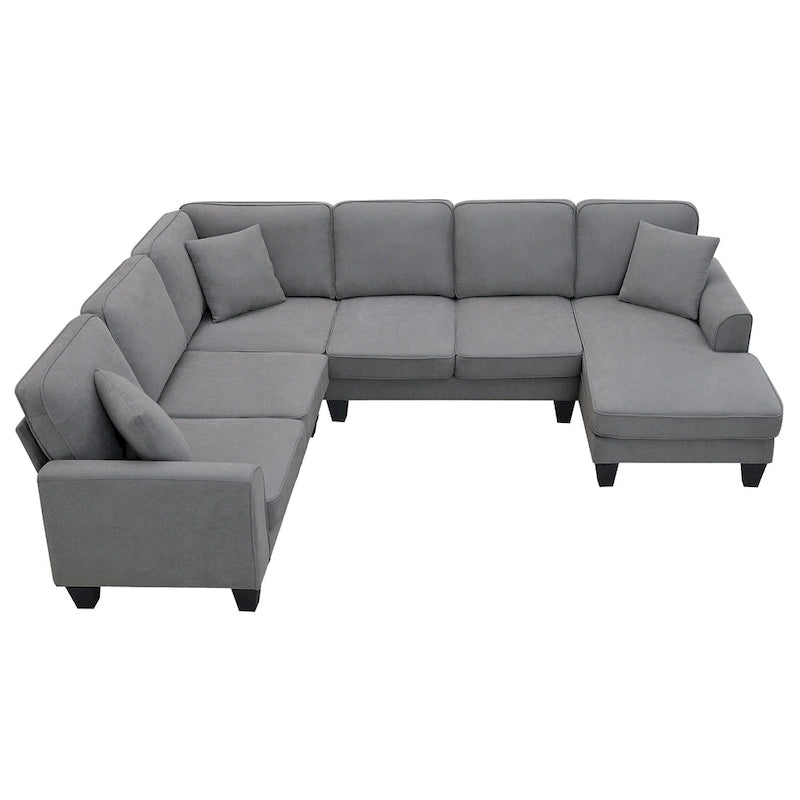 [VIDEO provided] [New] 108*85.5 Modern U Shape Sectional Sofa, 7 Seat Fabric Sectional Sofa Set with 3 Pillows Included for Liv