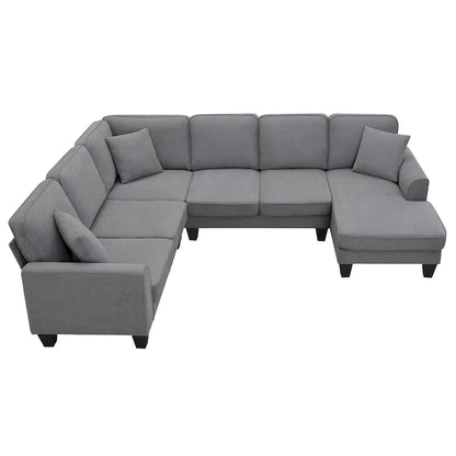 [VIDEO provided] [New] 108*85.5 Modern U Shape Sectional Sofa, 7 Seat Fabric Sectional Sofa Set with 3 Pillows Included for Liv