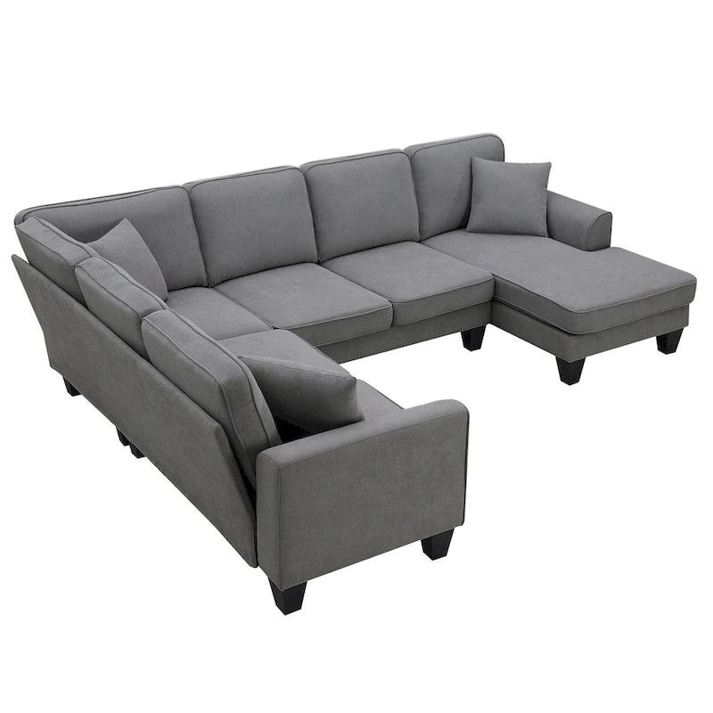 [VIDEO provided] [New] 108*85.5 Modern U Shape Sectional Sofa, 7 Seat Fabric Sectional Sofa Set with 3 Pillows Included for Liv