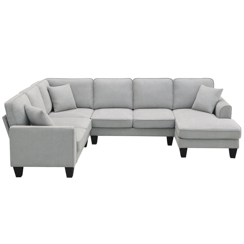 [VIDEO provided] [New] 108*85.5 Modern U Shape Sectional Sofa, 7 Seat Fabric Sectional Sofa Set with 3 Pillows Included for Liv