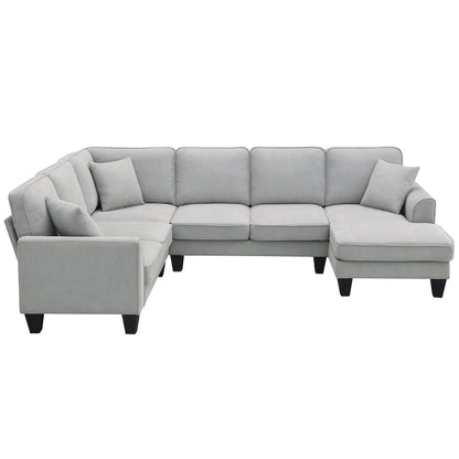 [VIDEO provided] [New] 108*85.5 Modern U Shape Sectional Sofa, 7 Seat Fabric Sectional Sofa Set with 3 Pillows Included for Liv