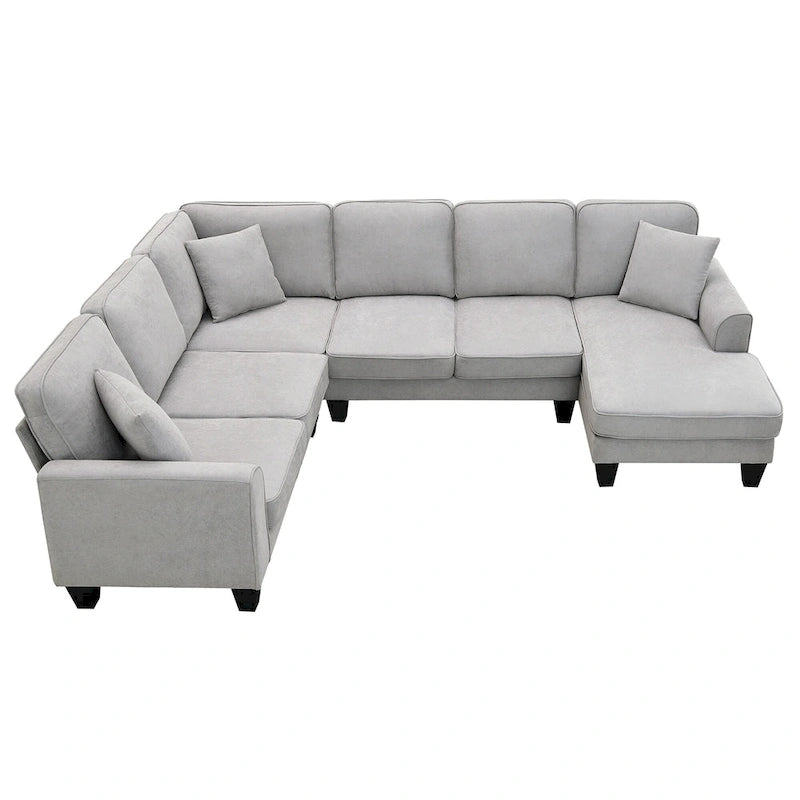 [VIDEO provided] [New] 108*85.5 Modern U Shape Sectional Sofa, 7 Seat Fabric Sectional Sofa Set with 3 Pillows Included for Liv