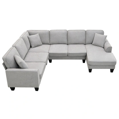 [VIDEO provided] [New] 108*85.5 Modern U Shape Sectional Sofa, 7 Seat Fabric Sectional Sofa Set with 3 Pillows Included for Liv