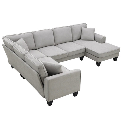 [VIDEO provided] [New] 108*85.5 Modern U Shape Sectional Sofa, 7 Seat Fabric Sectional Sofa Set with 3 Pillows Included for Liv