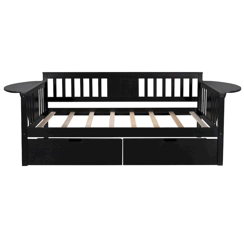 Twin size Daybed with Two Drawers, Wood Slat Support, Espresso