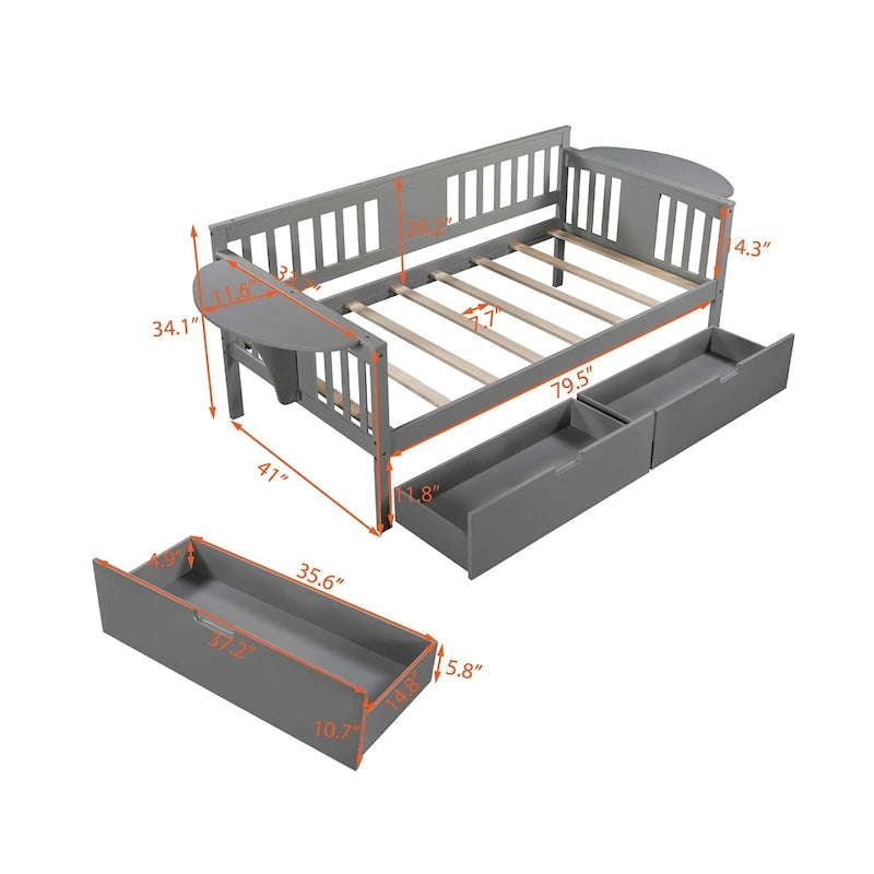Twin size Daybed with Two Drawers, Wood Slat Support, Espresso