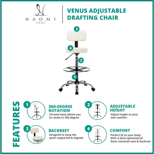 Adjustable Ergonomic Drafting Chair - Cream
