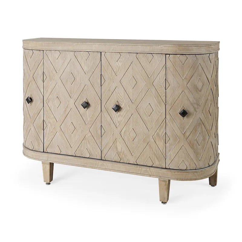 Lennon Beige Fir Veneer 4 Door Cabinet - 47.2L x 15.0W x 33.1H