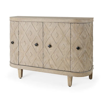 Lennon Beige Fir Veneer 4 Door Cabinet - 47.2L x 15.0W x 33.1H