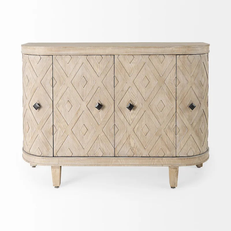 Lennon Beige Fir Veneer 4 Door Cabinet - 47.2L x 15.0W x 33.1H