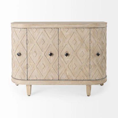 Lennon Beige Fir Veneer 4 Door Cabinet - 47.2L x 15.0W x 33.1H
