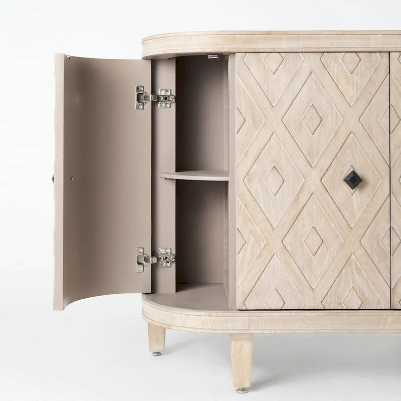 Lennon Beige Fir Veneer 4 Door Cabinet - 47.2L x 15.0W x 33.1H