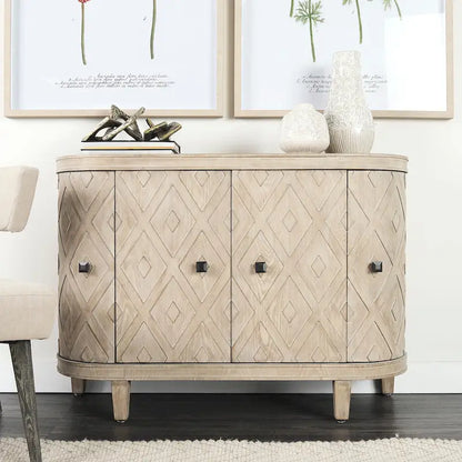 Lennon Beige Fir Veneer 4 Door Cabinet - 47.2L x 15.0W x 33.1H