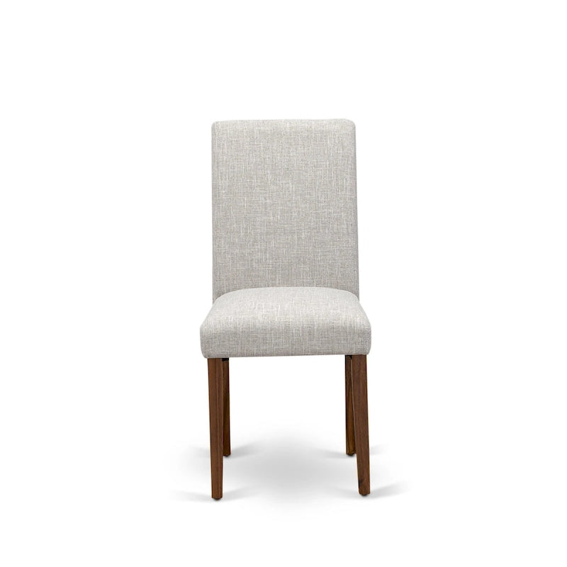 East West Furniture Dining Table Set- a Round Dining Table and Doeskin Parson Chairs, Antique Walnut (Pieces Option)