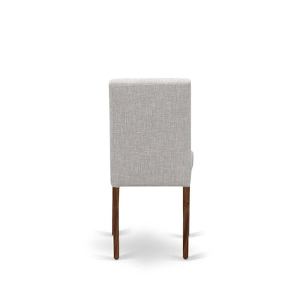 East West Furniture Dining Table Set- a Round Dining Table and Doeskin Parson Chairs, Antique Walnut (Pieces Option)