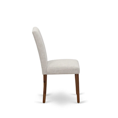 East West Furniture Dining Table Set- a Round Dining Table and Doeskin Parson Chairs, Antique Walnut (Pieces Option)