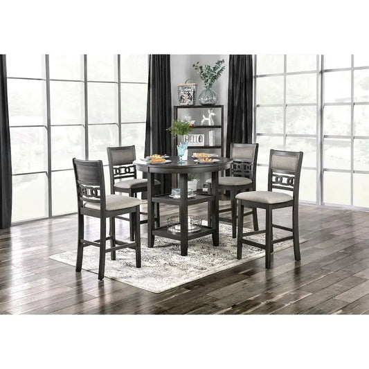 Vigg Transitional Grey Fabric 5-Piece Counter Height Dining Set by Furniture of America