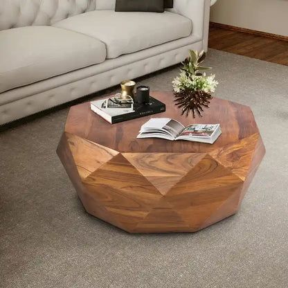 Bon 33 Inch Diamond Shape Acacia Wood Coffee Table With Smooth Top, Dark Brown