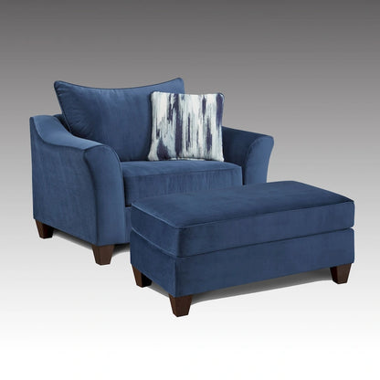 Roundhill Furniture Camero Fabric Pillowback Navy Blue Chair/Ottoman Set