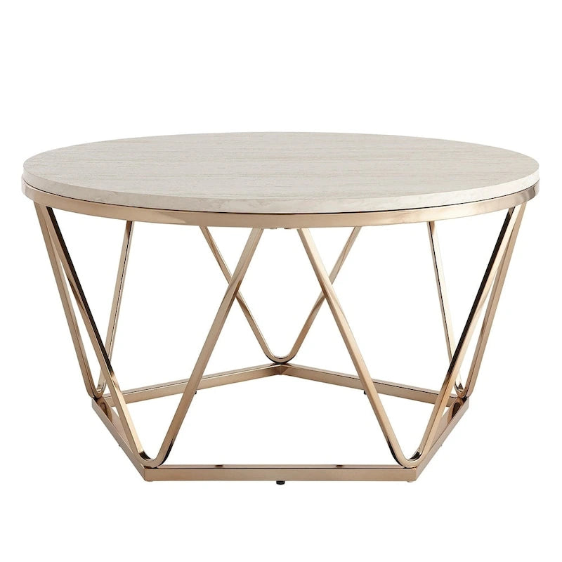 SEI Furniture Henderson Modern Faux Marble Round Coffee Table with Gold Geometric Base