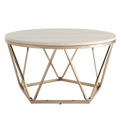 SEI Furniture Henderson Modern Faux Marble Round Coffee Table with Gold Geometric Base