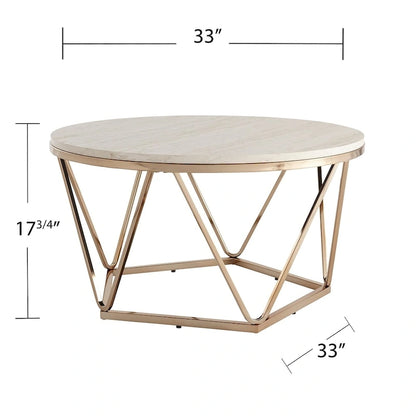 SEI Furniture Henderson Modern Faux Marble Round Coffee Table with Gold Geometric Base