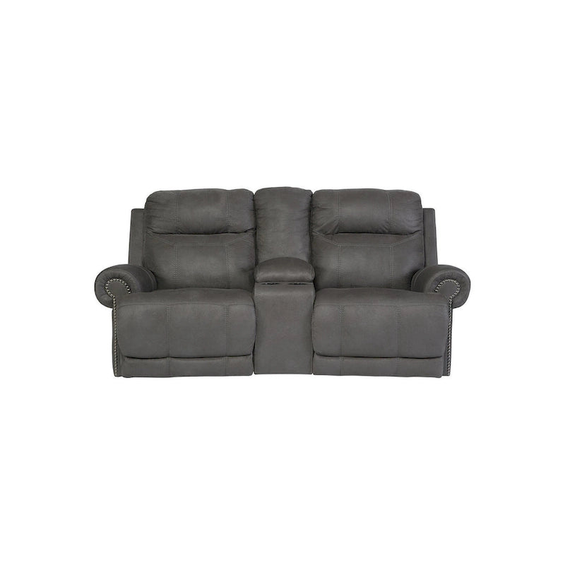 Austere Reclining Loveseat with Console Gray
