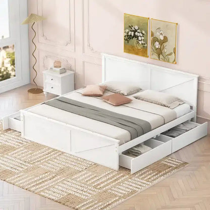 Merax Wooden Platform Bed with Four Storage Drawers and Support Legs