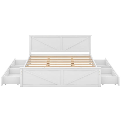 Merax Wooden Platform Bed with Four Storage Drawers and Support Legs