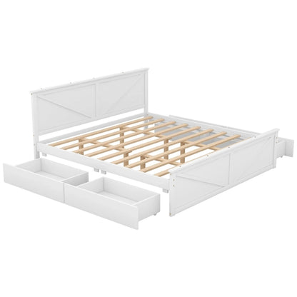 Merax Wooden Platform Bed with Four Storage Drawers and Support Legs