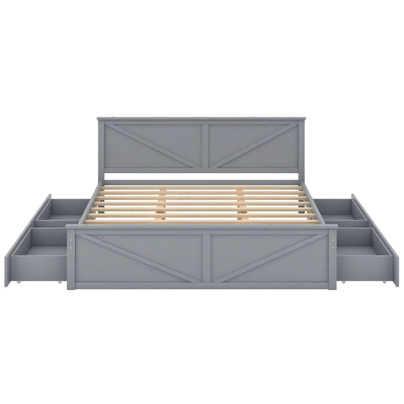 Merax Wooden Platform Bed with Four Storage Drawers and Support Legs