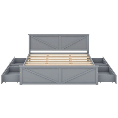 Merax Wooden Platform Bed with Four Storage Drawers and Support Legs