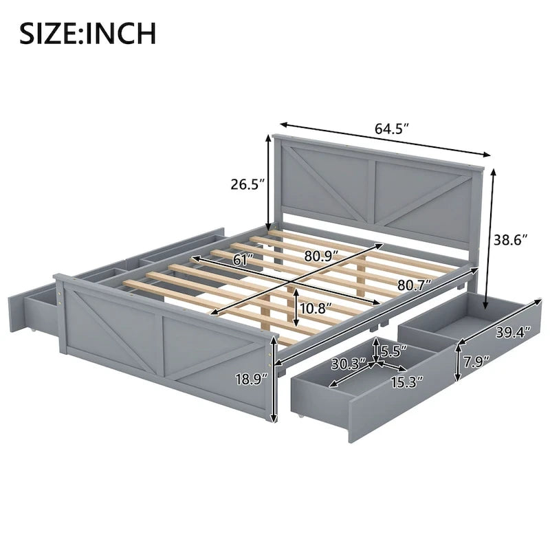 Merax Wooden Platform Bed with Four Storage Drawers and Support Legs