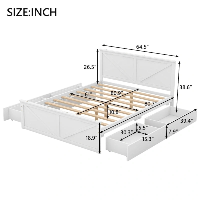 Merax Wooden Platform Bed with Four Storage Drawers and Support Legs
