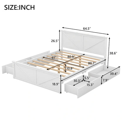 Merax Wooden Platform Bed with Four Storage Drawers and Support Legs