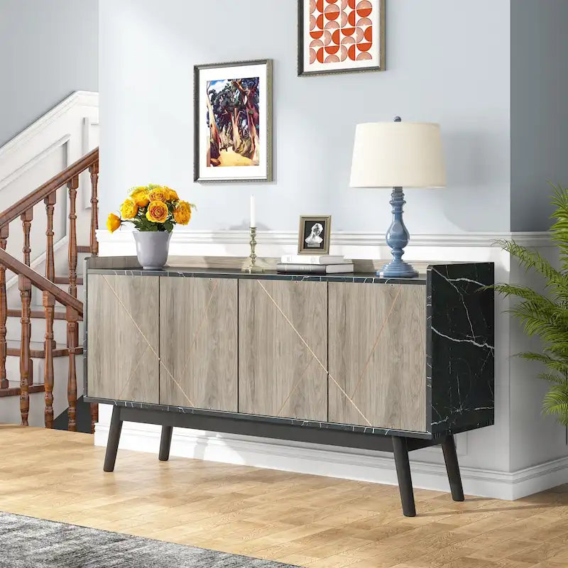 Wooden 4-door Buffet Sideboard with Storage for Kitchen Dining Room - N/A