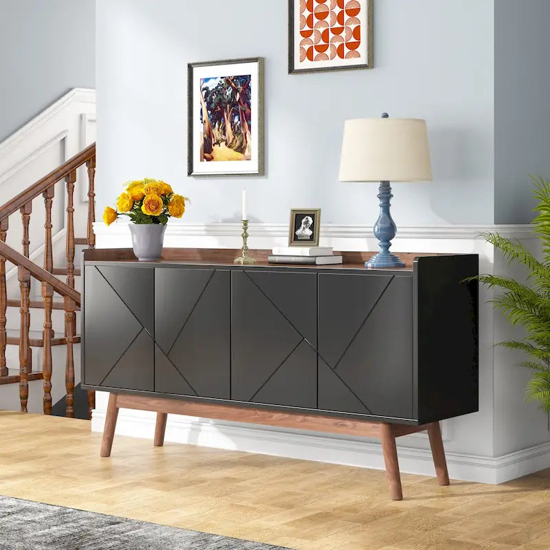 Wooden 4-door Buffet Sideboard with Storage for Kitchen Dining Room - N/A