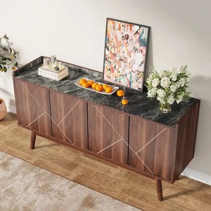 Wooden 4-door Buffet Sideboard with Storage for Kitchen Dining Room - N/A