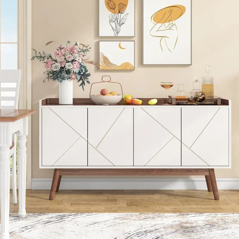 Wooden 4-door Buffet Sideboard with Storage for Kitchen Dining Room - N/A